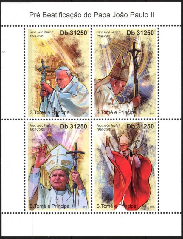 Sao Tome and Principe 2011 Pope John Paul II sheet of 4 MNH