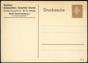 Germany BGSV Berlin Ganzsachen Club Private Postal Card Cover G68598