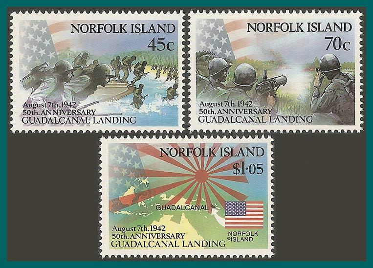Norfolk Island 1992 Guadalcanal, MNH  #526-528,SG534-SG536