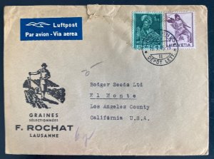 1945 Lausanne Switzerland airmail Advertising Cover To El Monte CA Usa