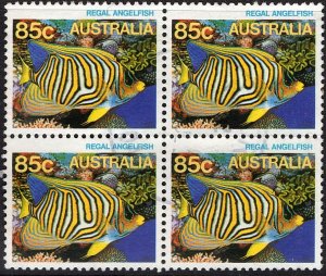 AUSTRALIA 1985 85c x 4,  Marine Life-Regal Angelfish Block SG996 FU