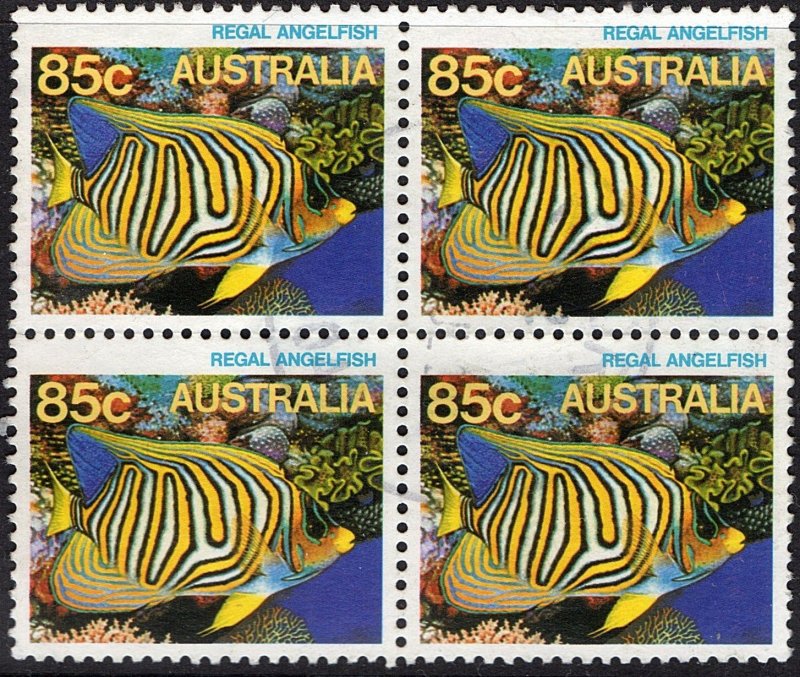 AUSTRALIA 1985 85c x 4,  Marine Life-Regal Angelfish Block SG996 FU