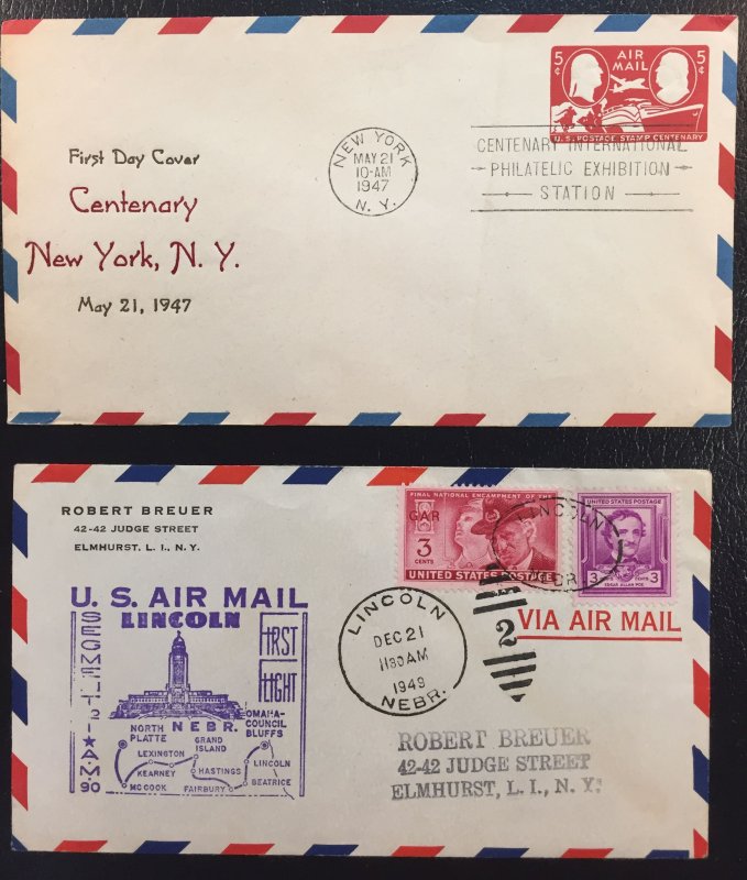 US #C11,C12,C23,C40,C76,E15,UC17,724,985,986 Misc Airmail FF/FDC Covers LOT