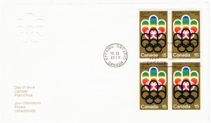 Canada FDC - 1976 Olympic Games in Montreal, Quebec # 624 - Block