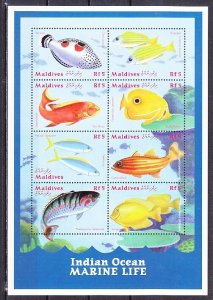 Maldives, Scott cat. 2484. Indian Ocean, Various, Fish sheet of 8.