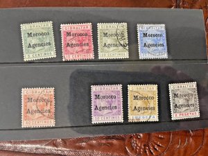 Morocco Agencies Scott 1-8: 5, 50 & 1 Pt mint nh, rest used