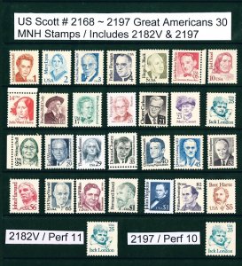 US Scott # 2168 - 2197 Great Americans 30 MNH Stamps