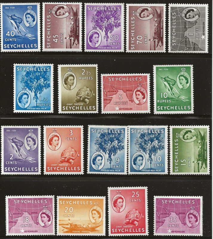 Seychelles Scott #173-90, Singles 1954-56 Complete Set FVF MH