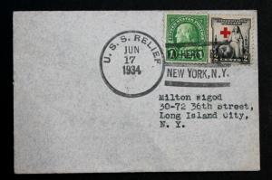 US #702 ERROR / EFO Cross into Shoulder USS Relief Hospital Ship