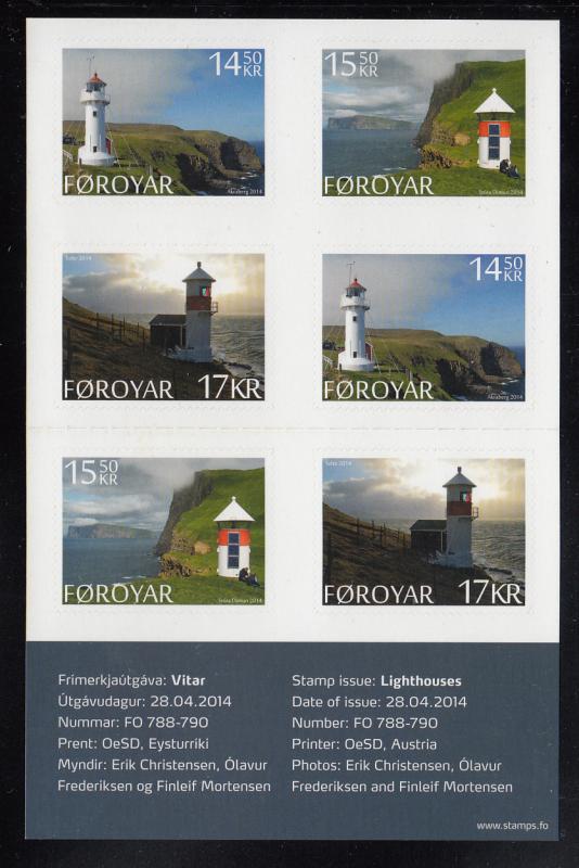 Faroe Islands MNH 2014 Booklet pane of 6 Lighthouses