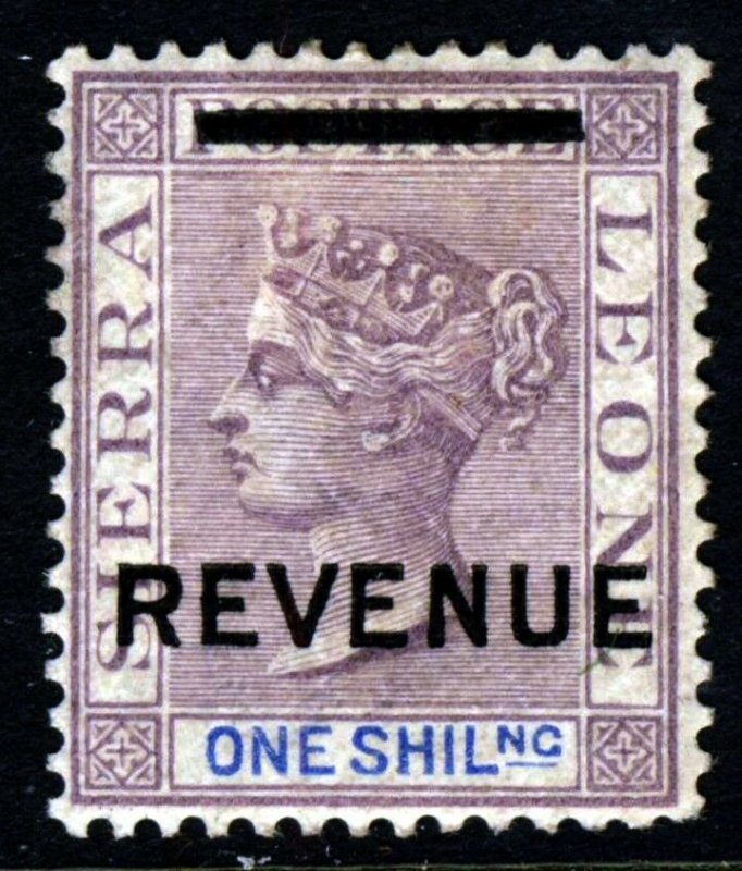 SIERRA LEONE QV 1890 One Shilling Mauve & Blue Overptd REVENUE Wmk Crown CA MINT