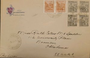 A) 1943, BRAZIL, FROM PETROPOLIS TO UNITED STATES, AIRMAIL, STEEL AND WHEAT STAM
