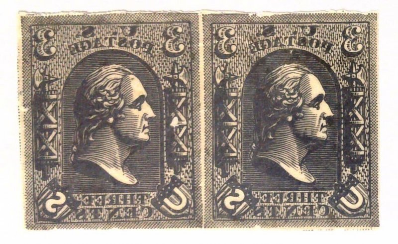 Scott #79-E8a - 3c Black - Loewenberg Decalcomania - Pair - Essay