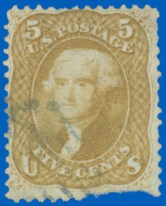 US SCOTT #67, Used, CIRCULAR GRID FANCY CANCEL! FAULTY SPACE FILLER, SCV $750