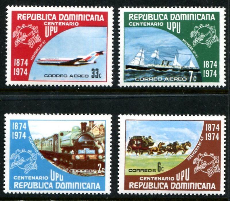 Dominican Republic 727-8 C220-21 MNH UPU-100 1974 Mail Coach Ship Train x10054a