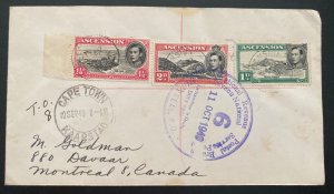 1949 Ascension Cover To Montreal Canada Via Cape Town