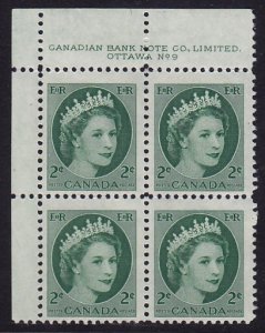 Canada - 1954 - Scott #338 - mint/MNH plate block Pl. 9 - Elizabeth II