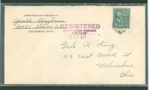 US 825 January 1942 20c Garfield (part of the presidential/prexy series) solo paying 2c drop rate with delivery, 15c registry fe