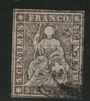 Switzerland Scott 25 Used 1855 Strubel seated Helvetia