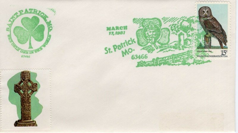 ST PATRICK - ST PARTICK DAY,  ST PATRICK, MO, 1981  FDC9621
