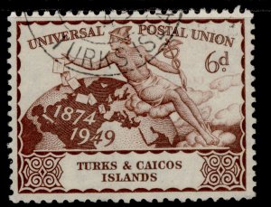 TURKS & CAICOS ISLANDS GVI SG219, 6d brown, FINE USED.