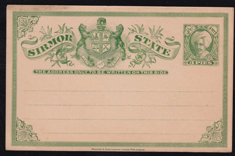 India - Sirmor 1899 3p Postal Stationary Card Mint