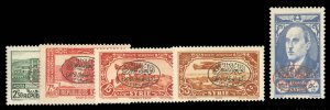 Syria #298-299, C114-116 Cat$37.75, 1944 Overprints, complete set, lightly hi...