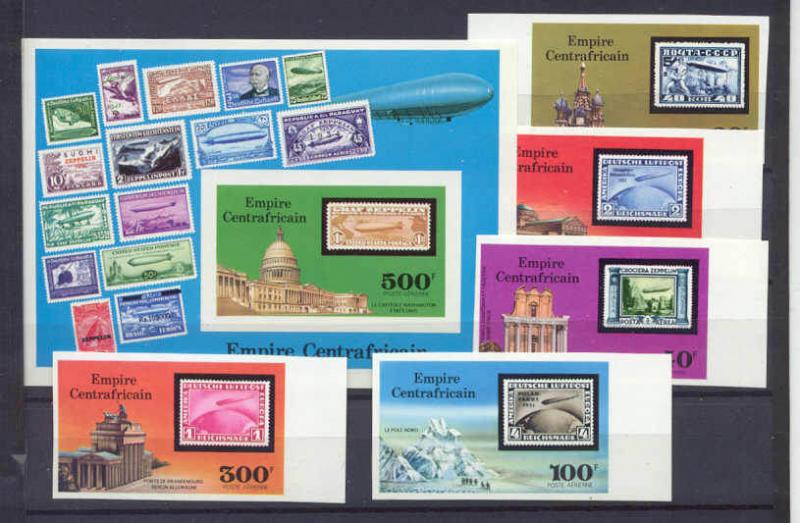 C.Africa 295-96,C184-87 MNH imperf.Zeppelins