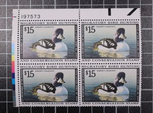 Scott RW65 1998 $15.00 Duck Stamp MNH Plate Block UL 197573 SCV - $180.00