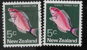 New Zealand #444 MNH & used pair. Scarlet Parrot Fish.  5c  Nice