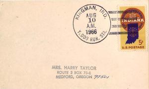 United States Indiana Yeddo Rur. Sta. Kingman 1966 4-bar  DPO  Postcard  Phil...
