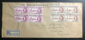 1946 Monserrat OHMS Registered Cover To Montreal Canada. Victory Stamp Issue