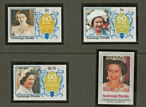 NANUMAGA-TUVALU 1986 60TH BIRTHDAY QUEEN ELIZABETH II, IMPERF SET OF 4 UM