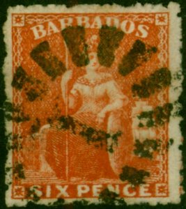 Barbados 1868 6d Bright Orange-Vermilion SG31 Fine Used