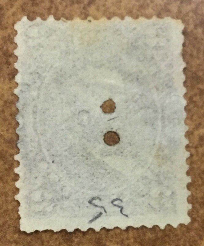 Hawaii #35 1875 double ring and 2 Holes Punched out  Scarifying Patent Cancel  