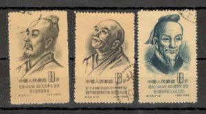 CHINA - 3 USED STAMPS - SCIENTISTS OF ANCEINT CHINA - 1955.