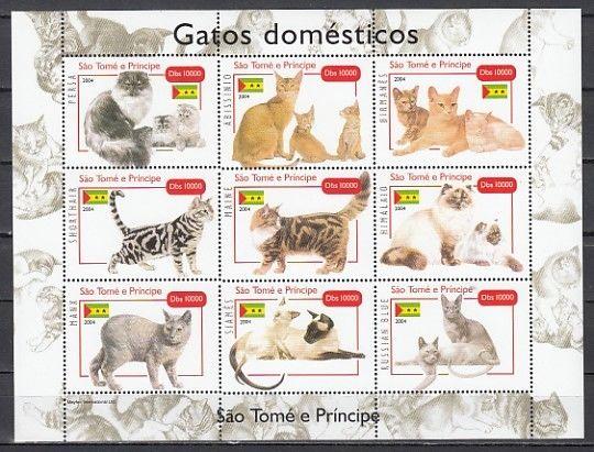 St. Thomas, 2004 issue. Domesticated Cats sheet of 9. ^