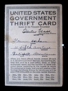 US - US GOVERNMENT THRIFT CARD W/WS1 WAR SAVINGS STAMP