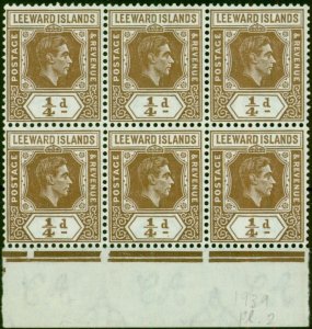 Leeward Islands 1938 1/4d Brown SG95 V.F MNH Block of 6