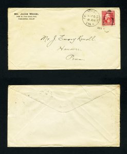 # 528B on cover from Jacob Weigel, Pasadena, CA to Hanover, PA dated 10-5-1920