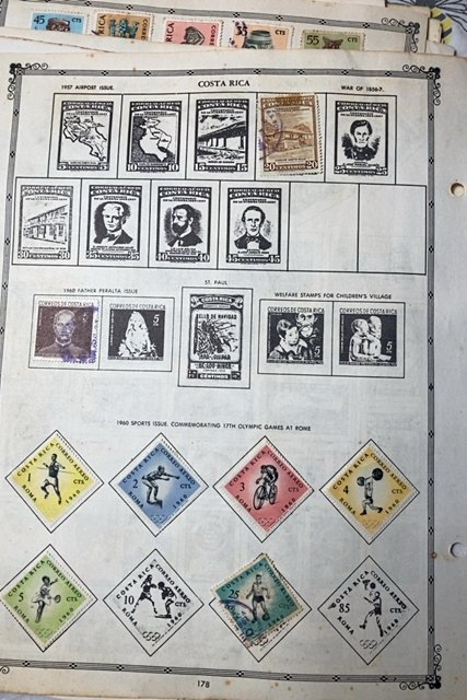 OLD CUBA & COSTA RICA STAMPS HINGED ON ALBUM PAGES + SOME OTHER COUNTRIES