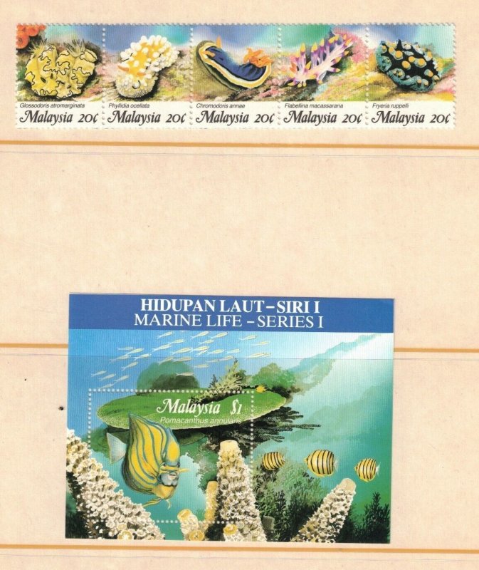 Malaysia Sc 386-7 MNH set & S/S of 1988 - Marine Life - Slugs