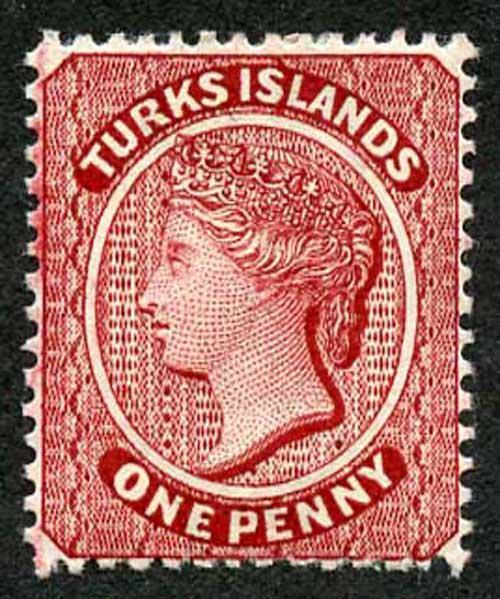 TURKS ISLANDS SG62 1d Crimson-lake Perf 14 Wmk Crown CA Misplaced CA at top M/M