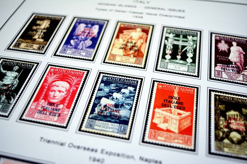 COLOR PRINTED AEGEAN ISLANDS 1912-1940 STAMP ALBUM PAGES (10 illustrated pages)