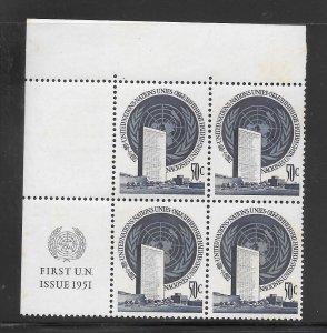 United Nations #10 MNH  Margin Inscription Block of 4