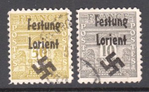 FRANCE GERMANY OCCUPATION FESTUNG LORIENT LOCAL OVPT POSTALLY USED x2 VF SOUND