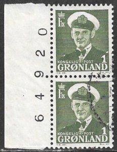 GREENLAND 1950-60 1o FREDERICK IX Issue Sheet Number Pair Sc 28 VFU