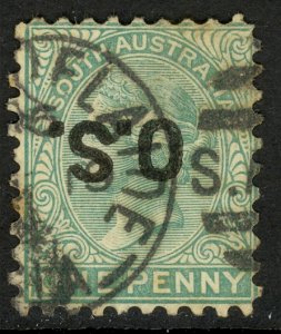 SOUTH AUSTRALIA 1880-91 QV 1d INVERTED OVERPINT OFFICIAL Sc O44a Used