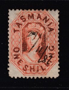 Tasmania a pen cancelled 1/- QV  chalon perf 12.5