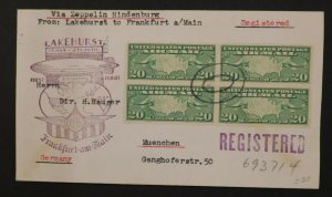 1936 Lakehurst Usa Hindenburg Zeppelin LZ 129 Airmail Cover To munich Germany 